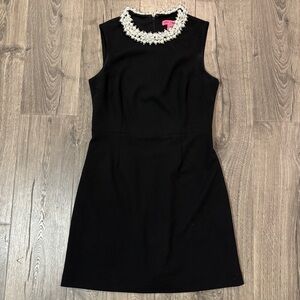 Betsey Johnson Elegant Black Sleeveless Dress with Pearl Accent